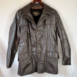 Vintage genuine leather jacket mens 40 Montgomery Ward brown coat removable vest